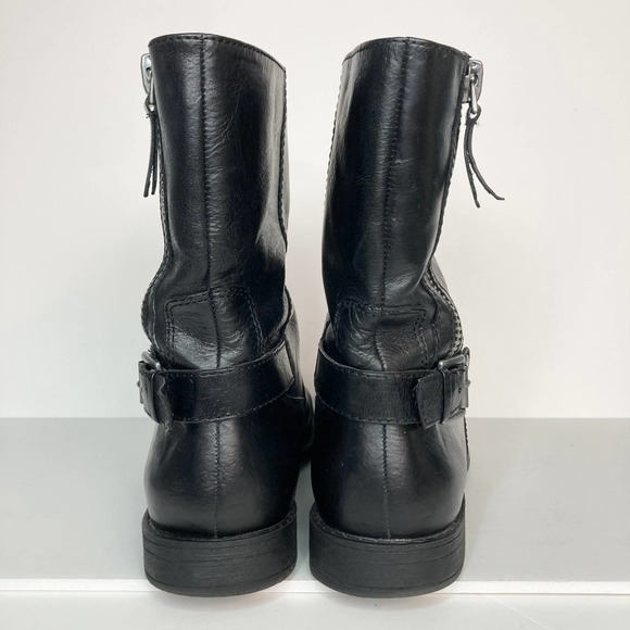 Nine West Black Leather Moto Style Biker Boots Women's Size 8M Buckle Zipper - Picture 11 of 16
